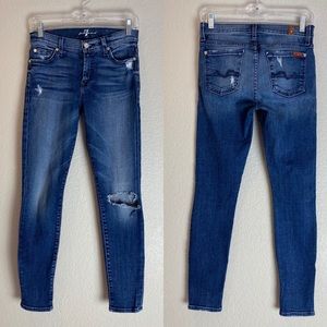 7 FOR ALL MANKIND The Ankle Skinny Distressed Jeans Denim Size 25